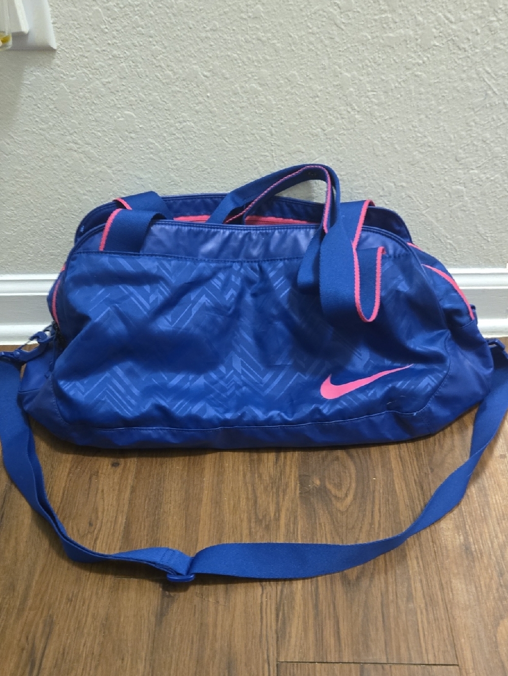 Nike Women's Royal Blue Duffel Bag with Pink Accents